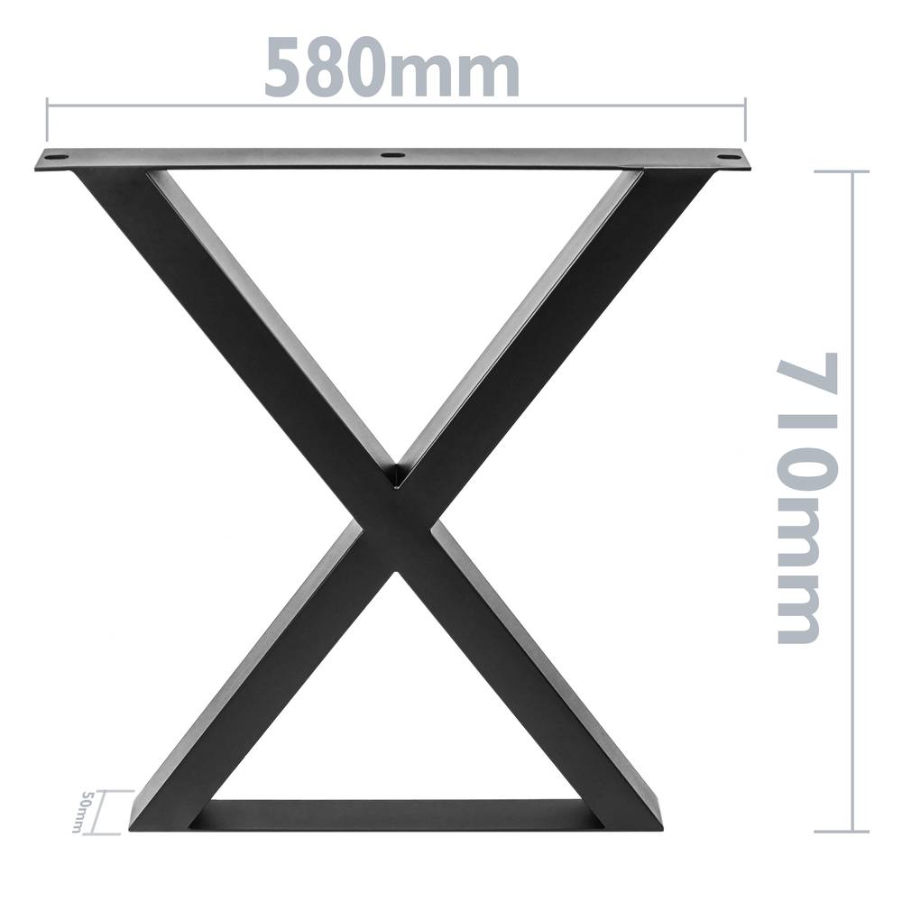 Pés de mesa em 'X'. Patas de aço 590 x 50 x 710 mm 2-pack
