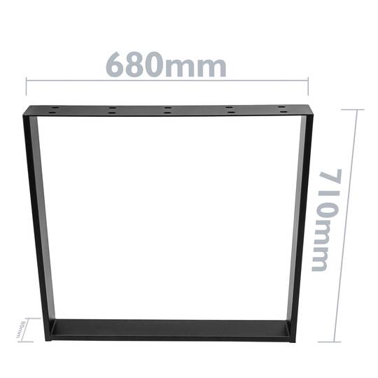 Pies rectangulares para mesa. Patas en acero negro 680 x 80 x 710 mm 2-pack, base 700 x 100 mm