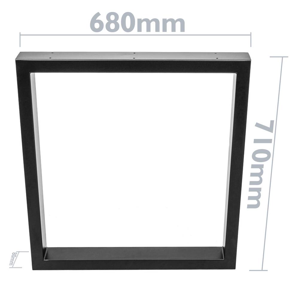 Peus rectangulars per a taula. Potes en acer negre 680 x 80 x 710 mm 2-pack, base 680 x 80 mm