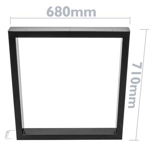 Peus rectangulars per a taula. Potes en acer negre 680 x 80 x 710 mm 2-pack, base 680 x 80 mm