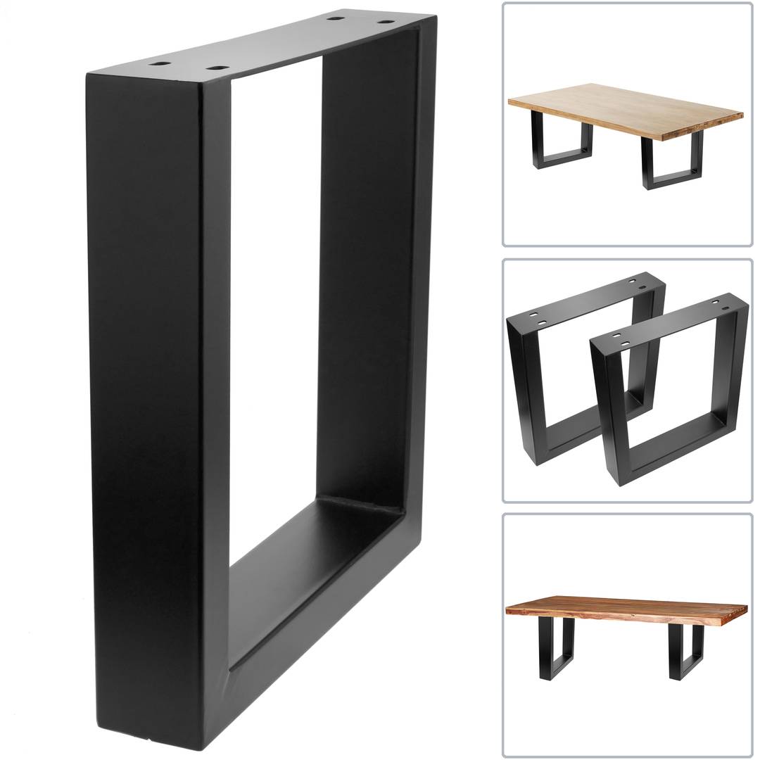 Prostokątne nóżki do stołu i ławy. Stopy z czarnej stali 400 x 80 x 430 mm 2-pak, rury 80 x 40 mm