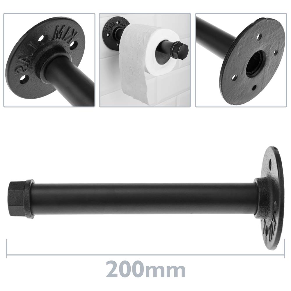 Porta-rolos de 200 mm para papel higiênico em aço. Tubo industrial e vintage