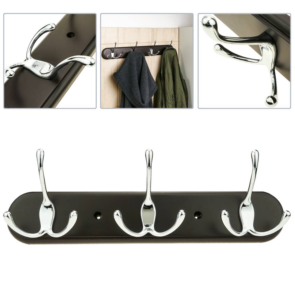 Coat hook for wall mount Clothes hanger and towel rack with 3 double hooks