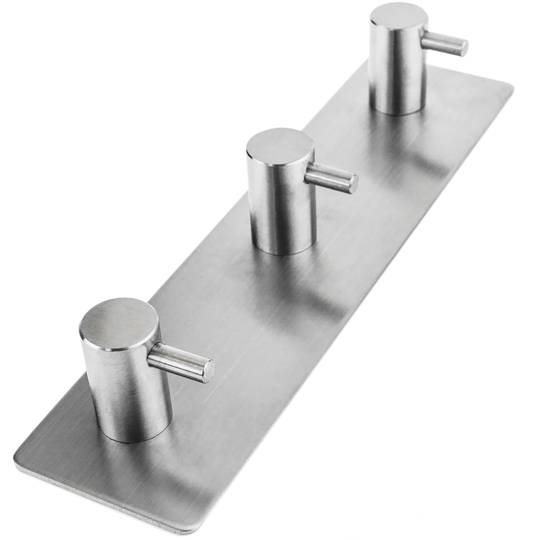 Stainless steel coat hook for wall mount. Clothes hanger and towel rack  with 3 hooks - Cablematic