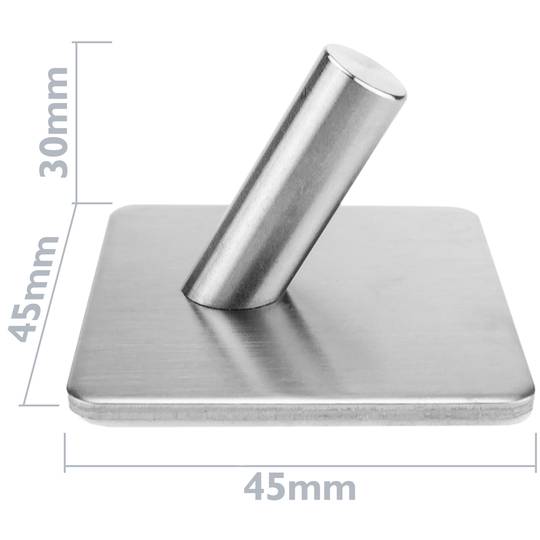 Stainless steel coat hook for wall mount. Clothes hanger and towel rack with 1 inclined hook 4-pack