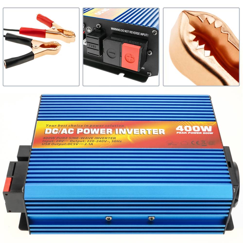 Inverter elettrico ad onda pura da 20 ~ 31VDC a 220VAC 400W USB solare