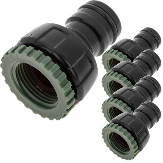 Pak van 5 stuks vrouwelijke kraanadapter met 3/4 - 1 inch draad zwarte en groene kleur