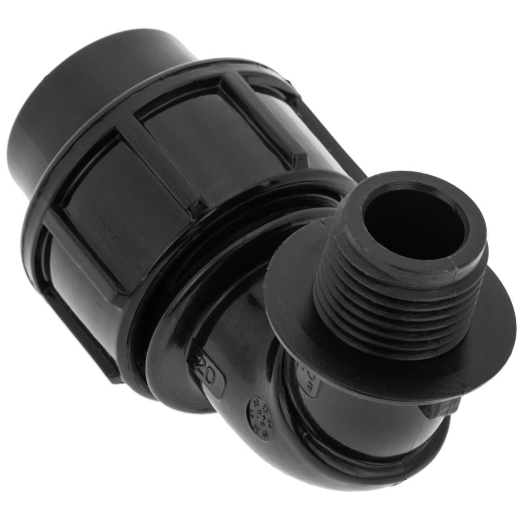 Embalagem com 5 unidades terminal rosca macho angulado de polietileno 20 mm x 1/2“ para sistema de irrigação