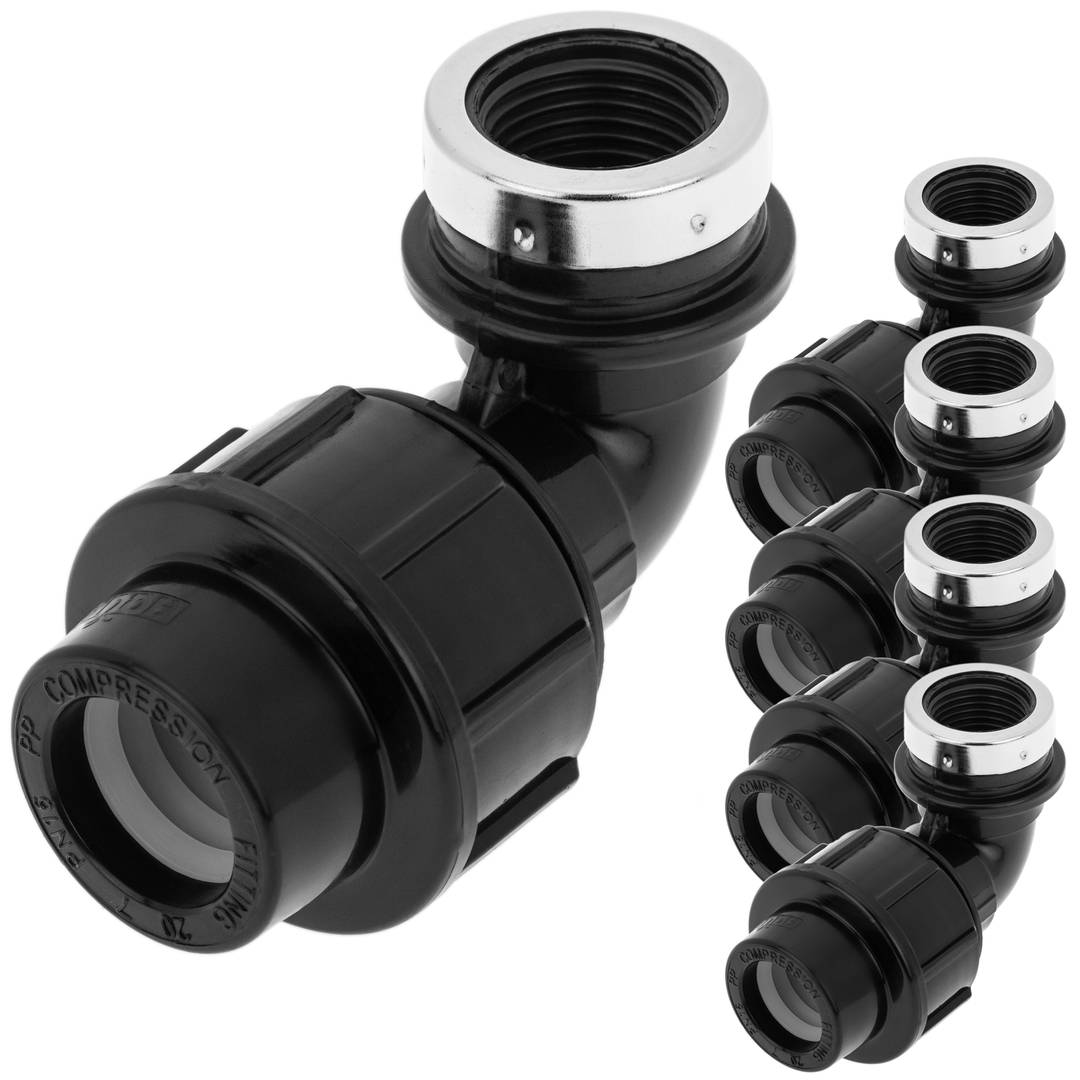 Pack de 5 unidades terminal de rosca hembra acodada de polietileno 20 mm x 1/2“ para sistema de riego
