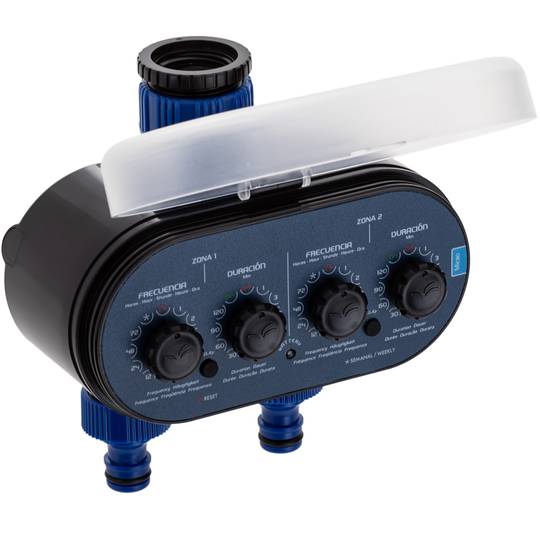 Programador electrònic d'aixeta amb doble sortida per a reg