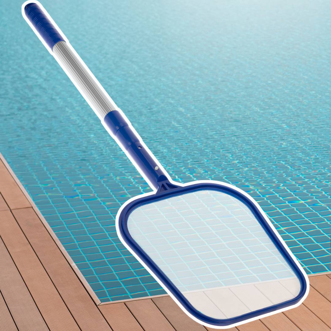 Coletor de folhas de superfície para limpeza de piscinas com haste extensível 2,8x135 cm