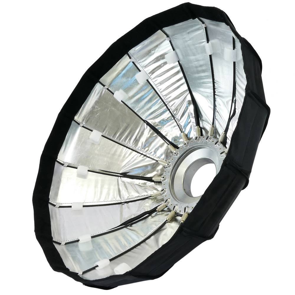 Parabolic silver softbox 100cm with honeycomb grid and 16 rods for studio illumination