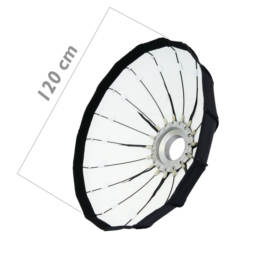 Parabolic white softbox 120cm with honeycomb grid and 16 rods for studio illumination