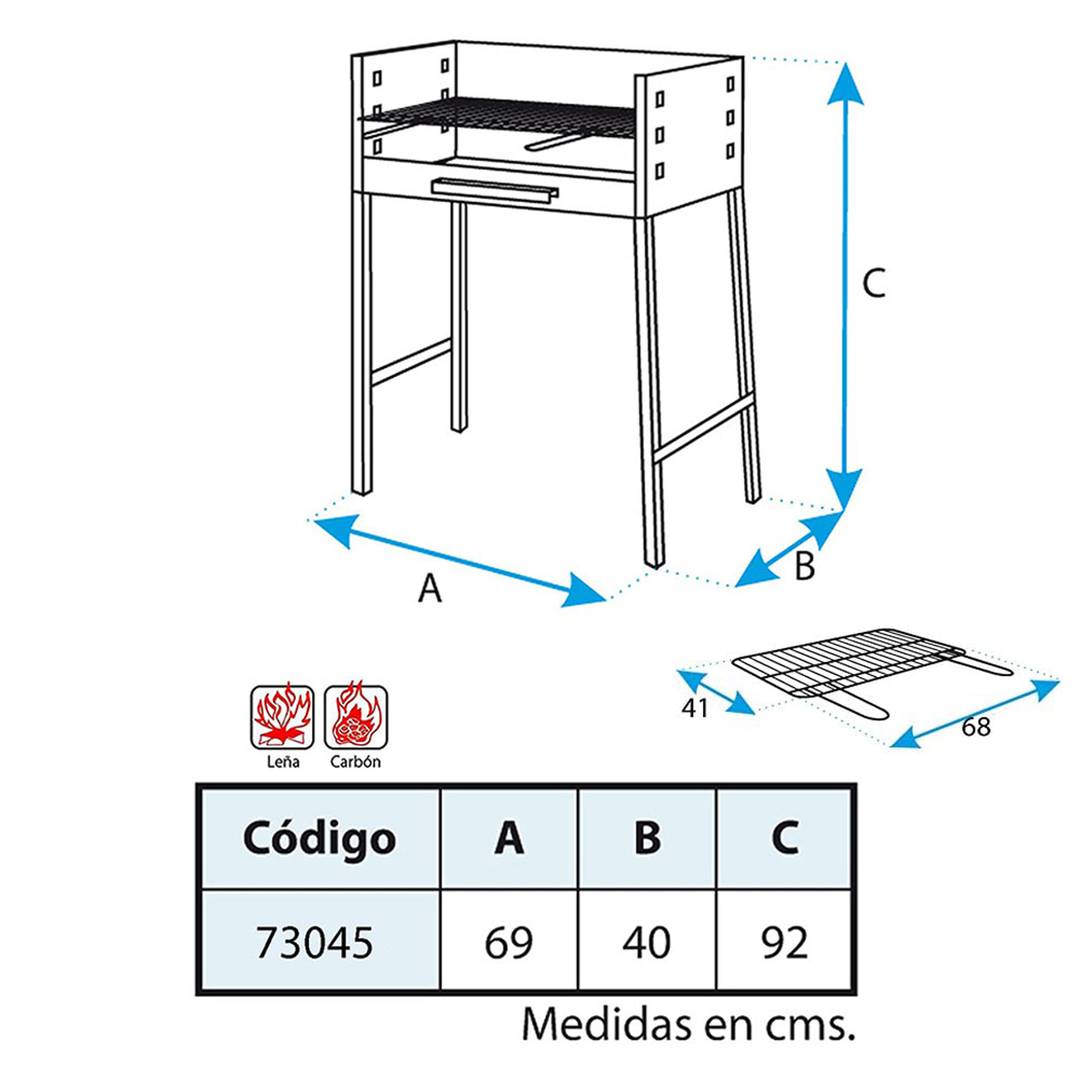 Rechteckiger, verzinkter Holzkohlegrill mit Beinen, 69 x 92 cm, Grill für Garten und Camping
