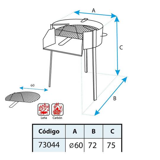 Barbecue a carbonella rotondo 60x75 cm con gambe Griglia per barbecue con supporto per paella per giardino e campeggio