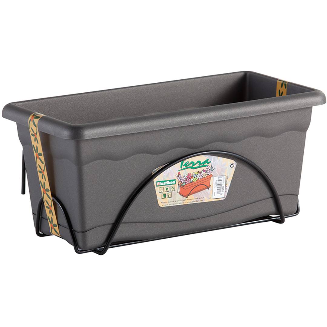 Polypropylene balcony planter with metal support for 50x20 cm plants, anthracite color