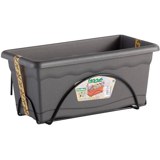 Polypropylene balcony planter with metal support for 50x20 cm plants, anthracite color