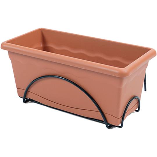 Fioriera da balcone in polipropilene con supporto in metallo per piante 60x24 cm, colore terracotta