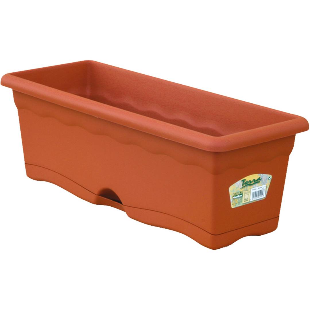 Jardinera con plato integrado rectangular de polipropileno para plantas de 60x20 cm color terracota