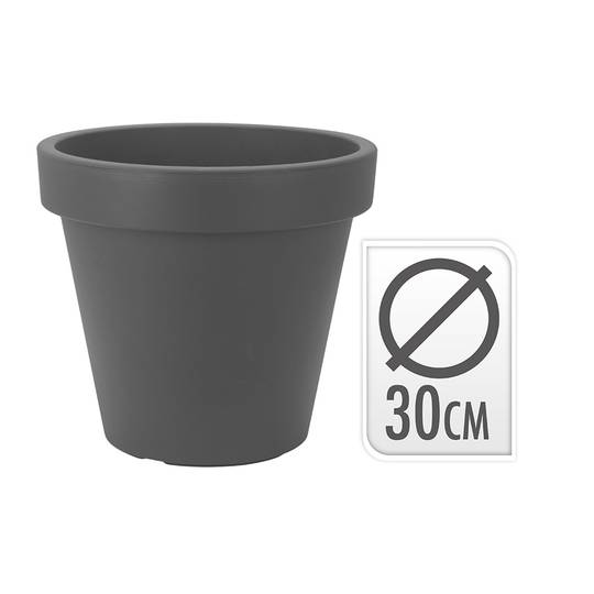 Conical-shaped polypropylene pot for plants with a diameter of 30 cm, anthracite color