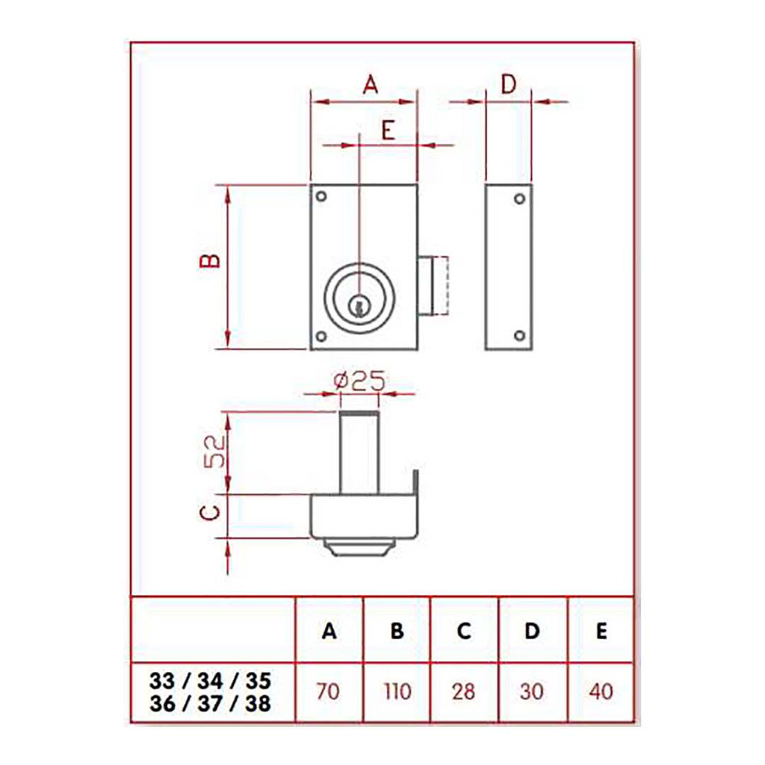 Serratura da cerchio con ingresso con chiave da 70 mm mano destra JIS 35-7D