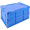 Boîte en plastique EuroBox pliable et empilable. Conteneur en bleu avec couvercle 60x40x32cm 65L
