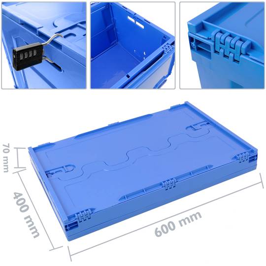Caja de plástico EuroBox plegable y apilable. azul con tapa 65L - Cablematic