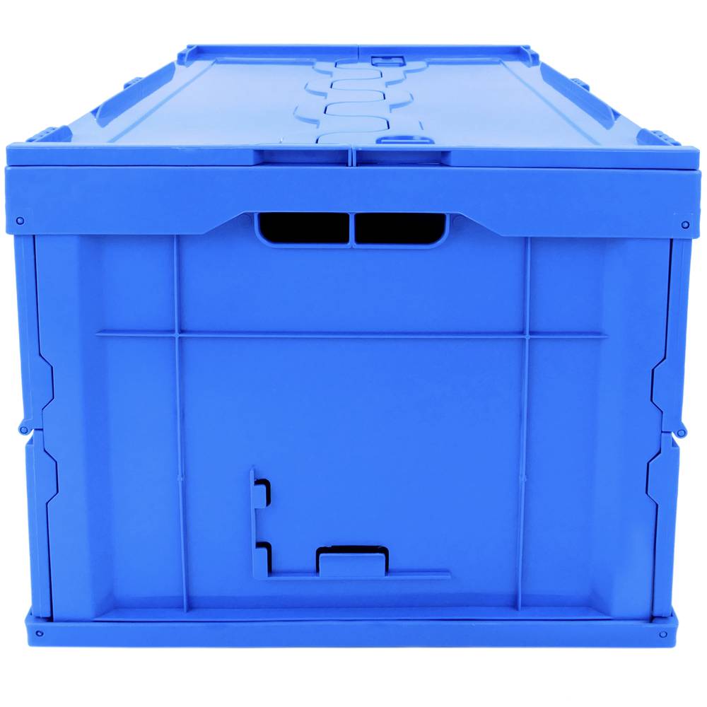 Caja de plástico EuroBox plegable y apilable. Contenedor azul con tapa  60x40x32cm 65L - Cablematic