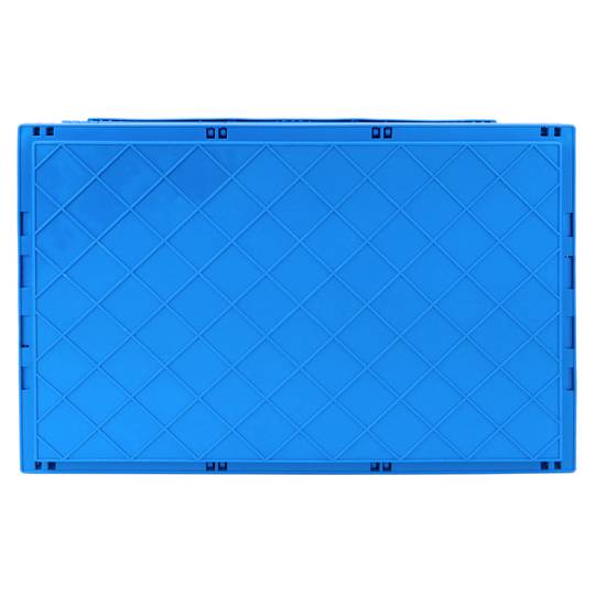 PrimeMatik Contenedor azul con tapa 60x40x32cm 65L Caja de plástico EuroBox plegable y apilable KA051 