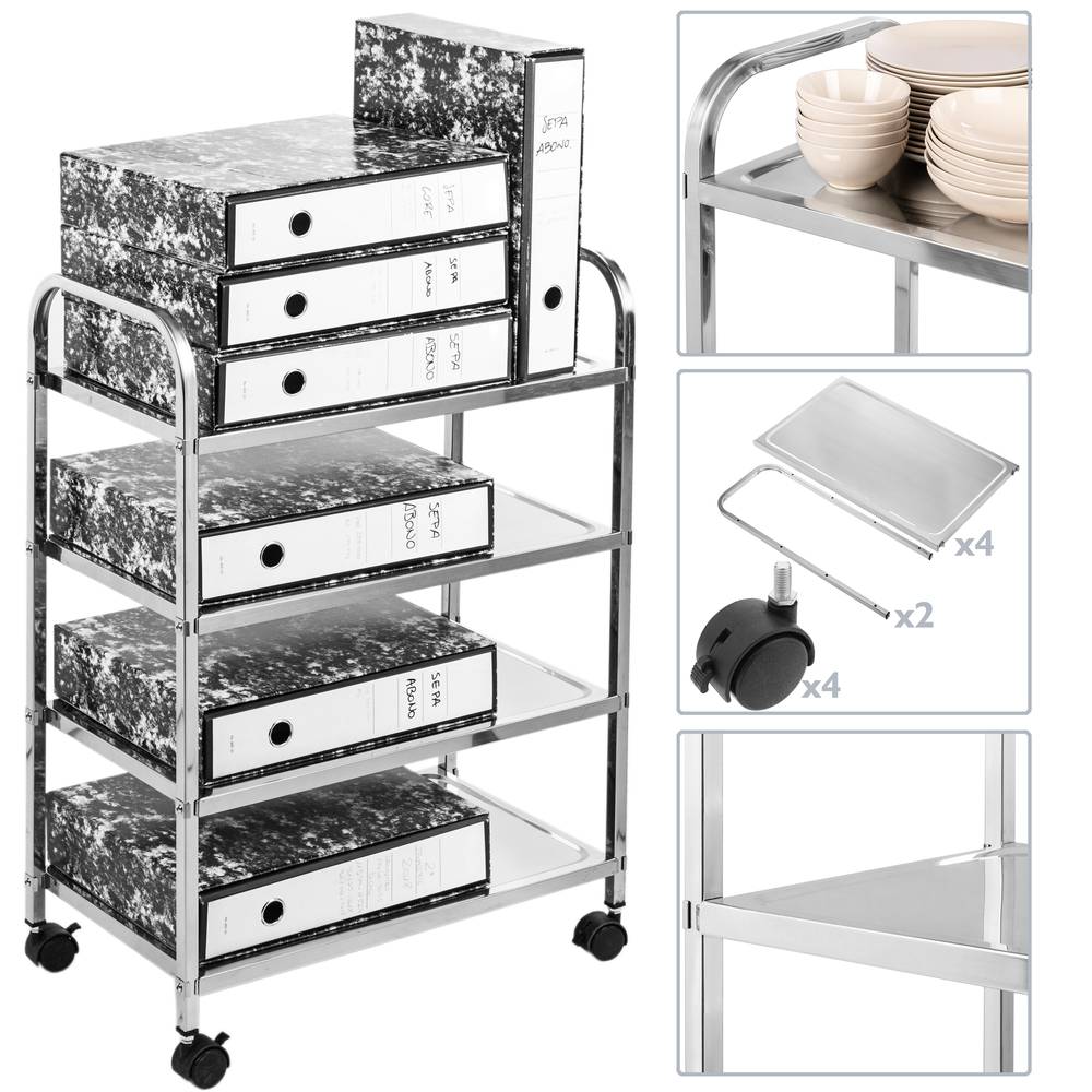 Transport trolley cart with 4 trays 55 x 31 x 80 cm