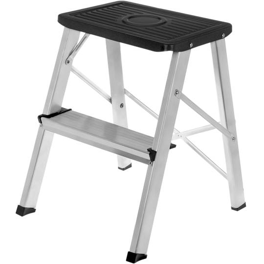 Sgabello leggero pieghevole in alluminio a 2 gradini con rilievo antiscivolo