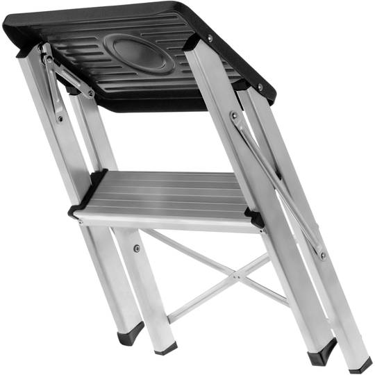 Sgabello leggero pieghevole in alluminio a 2 gradini con rilievo antiscivolo