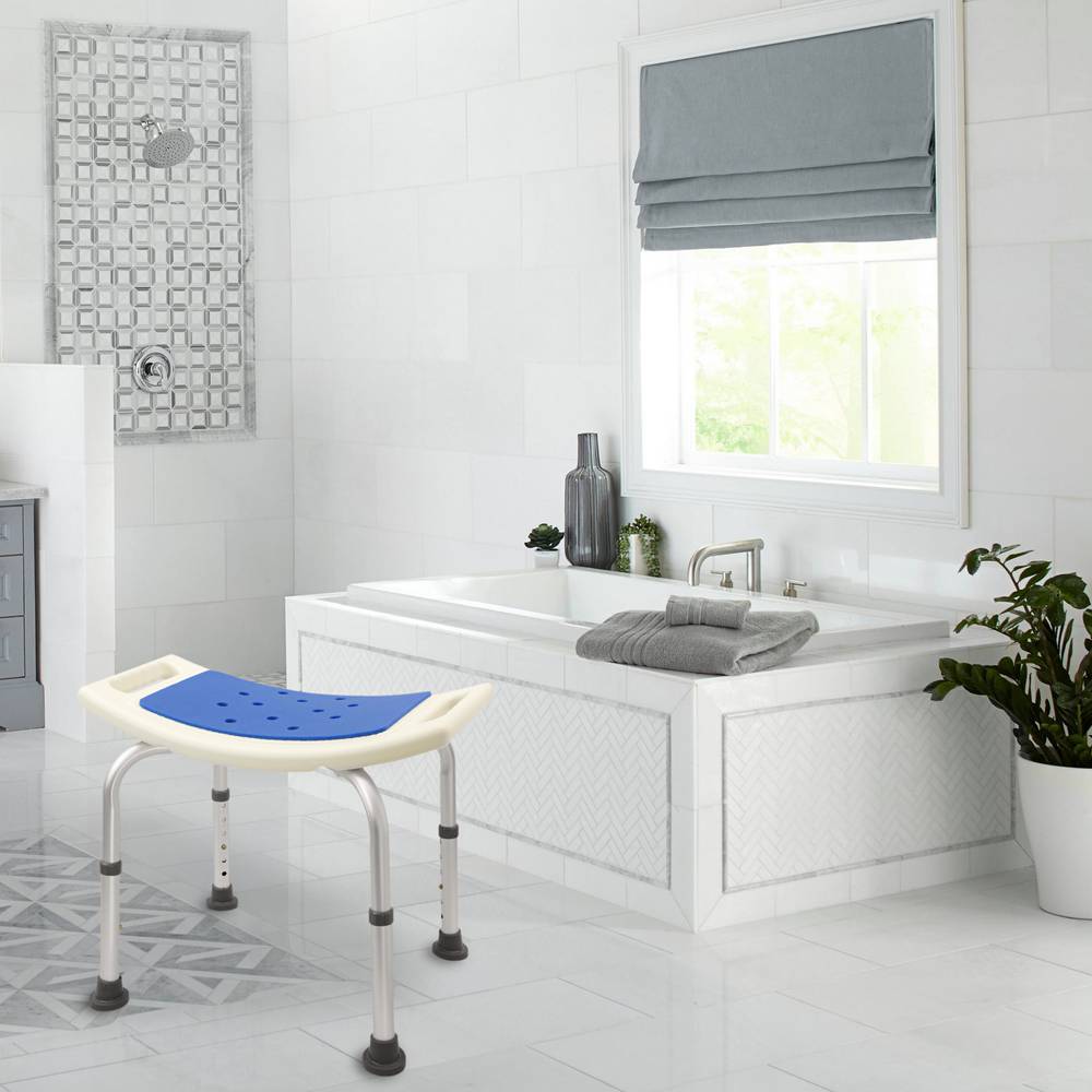 Sgabello da bagno ergonomico con ripiano 45 x 45 x 30 cm in legno di teak  certificato - Cablematic