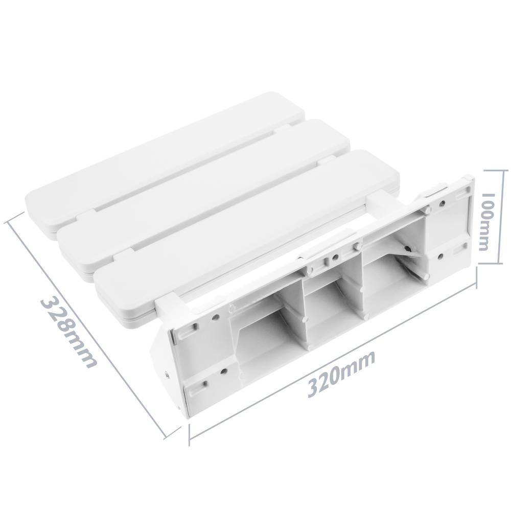 Sedile per doccia pieghevole. Sgabello per anziani in plastica e alluminio  bianco 320x328mm