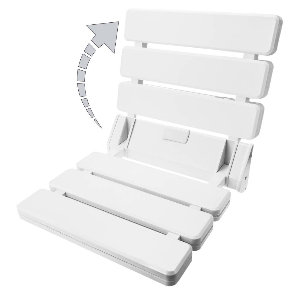 Duschklappsitz. Faltender Duschsitz. Duschstuhl aus Kunststoff und Aluminium weiss 320x328mm