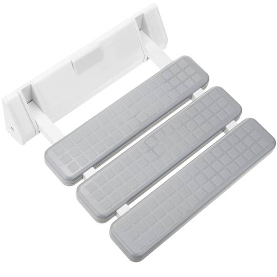 Składane siedzisko prysznicowe. Szare i plastikowe krzesło składane dla osób starszych 320x328mm