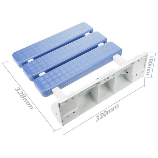 Assento de banho dobrável. Cadeira de chuveiro para idosos em plástico e alumínio azul 320x328mm