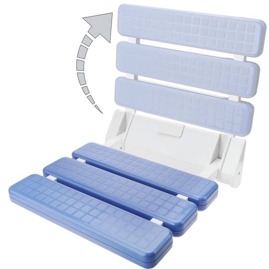 Assento de banho dobrável. Cadeira de chuveiro para idosos em plástico e alumínio azul 320x328mm