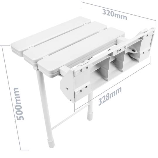 Seient de dutxa abatible. Cadira plegable amb peus de plàstic i alumini gris 320x328mm