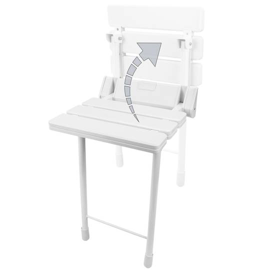 Seient de dutxa abatible. Cadira plegable amb peus de plàstic i alumini gris 320x328mm