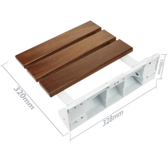 Assento de banho dobrável. Cadeira de chuveiro para idosos em madeira tropical e alumínio 320x328mm