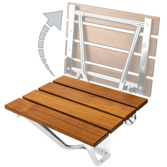 Siège de douche rabattable. Chaise pliant en bois tropical et aluminium 380x338mm