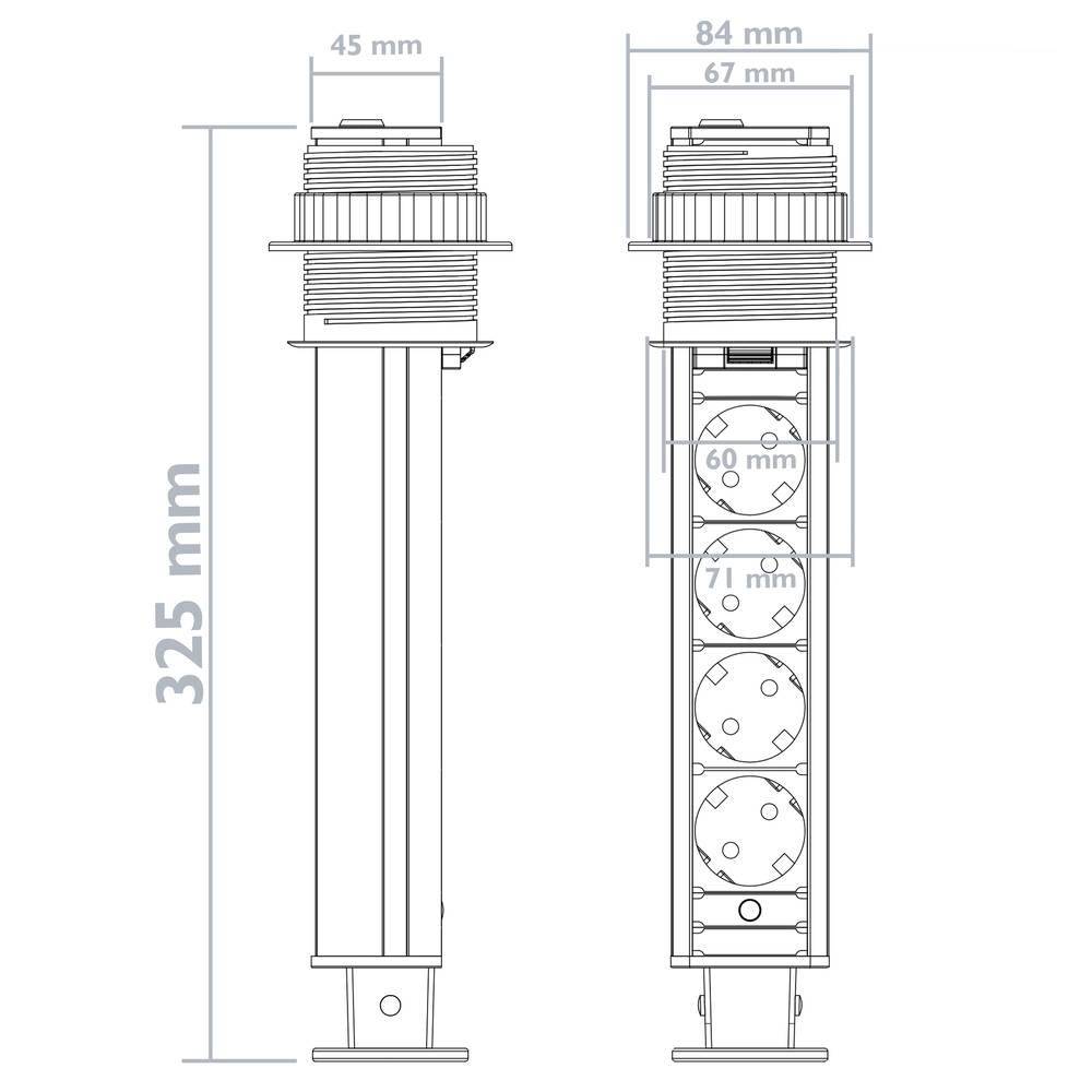 Multiprise tour rétractable avec 4 prises schuko 16 A 250 V