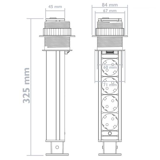 Retractable tower power strip with 4 sockets schuko 16 A 250 V