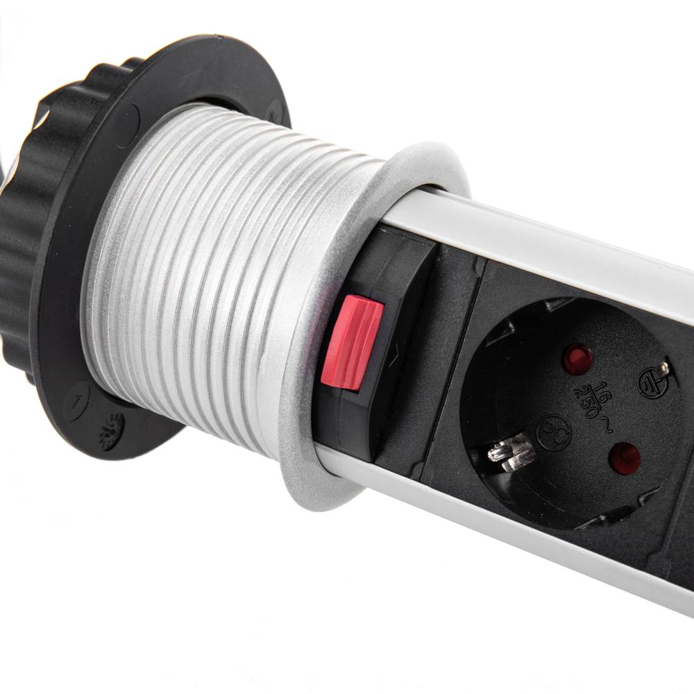 Multiprise tour rétractable avec 4 prises schuko 16 A 250 V