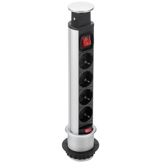 Retractable tower power strip with 4 sockets schuko 16 A 250 V with switch