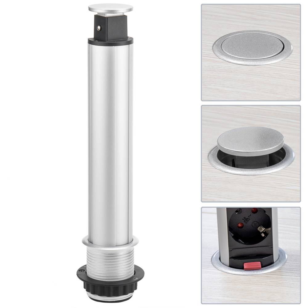 Retractable tower power strip with 4 sockets schuko 16 A 250 V with switch
