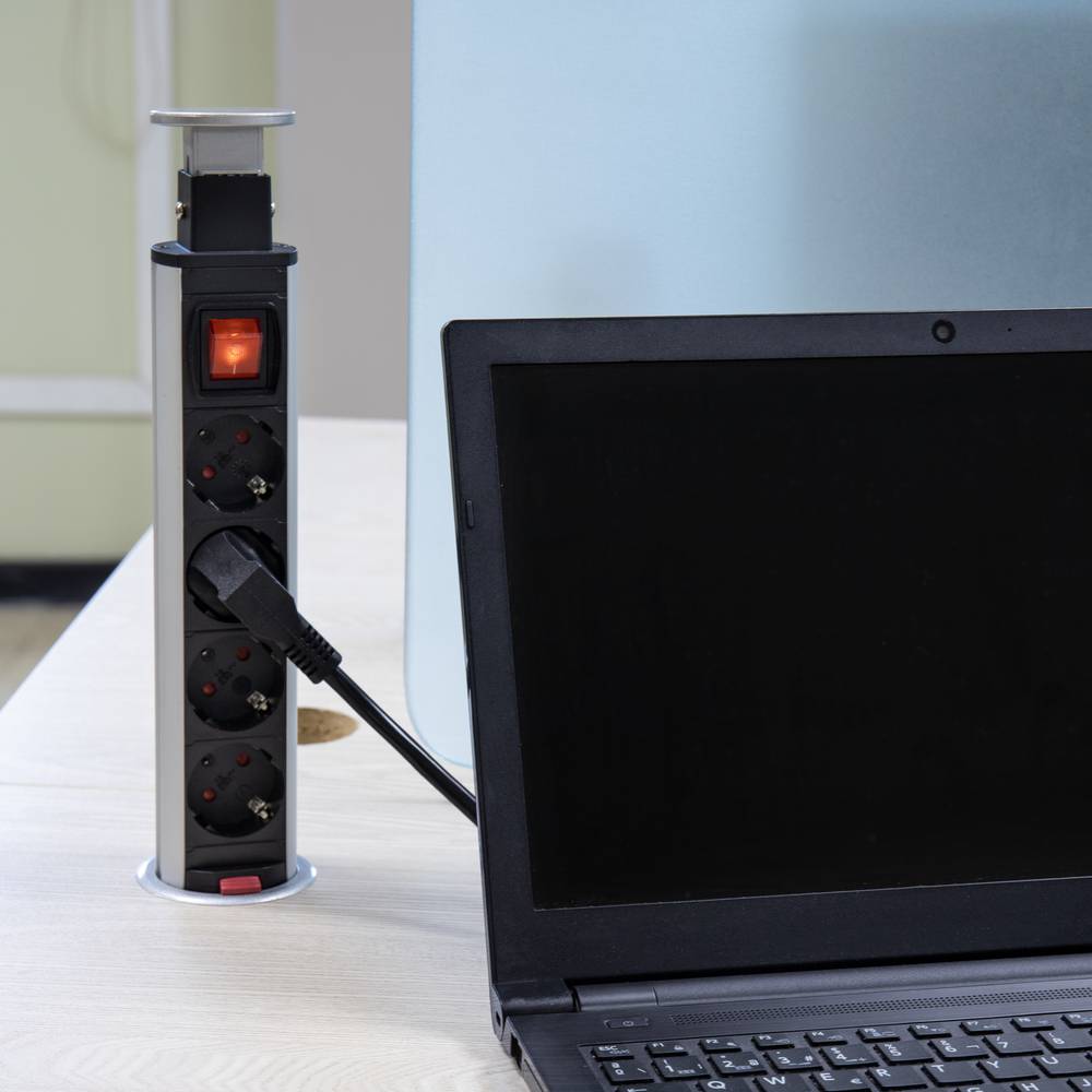 Retractable tower power strip with 4 sockets schuko 16 A 250 V with switch