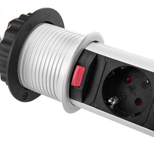 Retractable tower power strip with 4 sockets schuko 16 A 250 V with switch