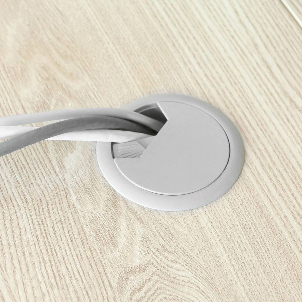 Lote de 20 pasacables redondo para encastrar en mesa de color gris y diámetro 53 mm